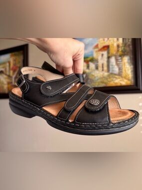 Finn Comfort Gomera Black Leather Sandals Shoes 39